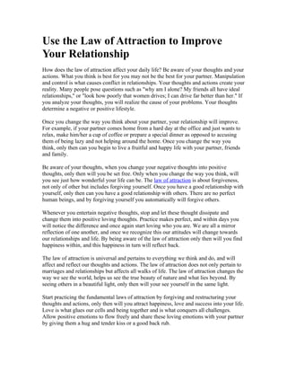 Use the law of attraction to improve your relationship