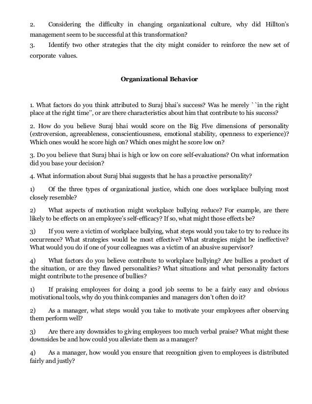 Organizational Behavior Use the mars model of individual behavior and