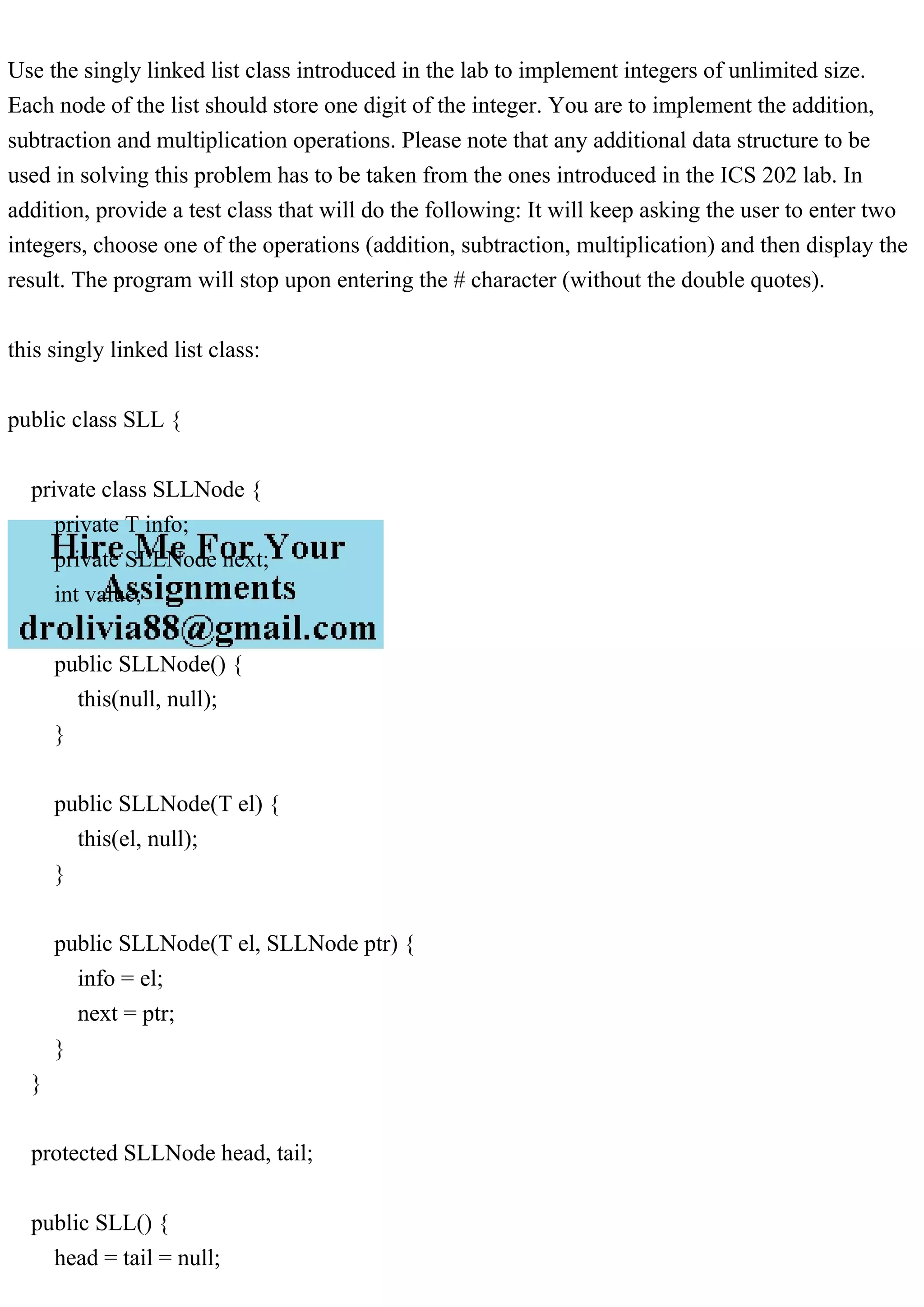 Use the singly linked list class introduced in the lab to implement .pdf