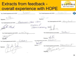 38
Extracts from feedback -
overall experience with HOPE
 