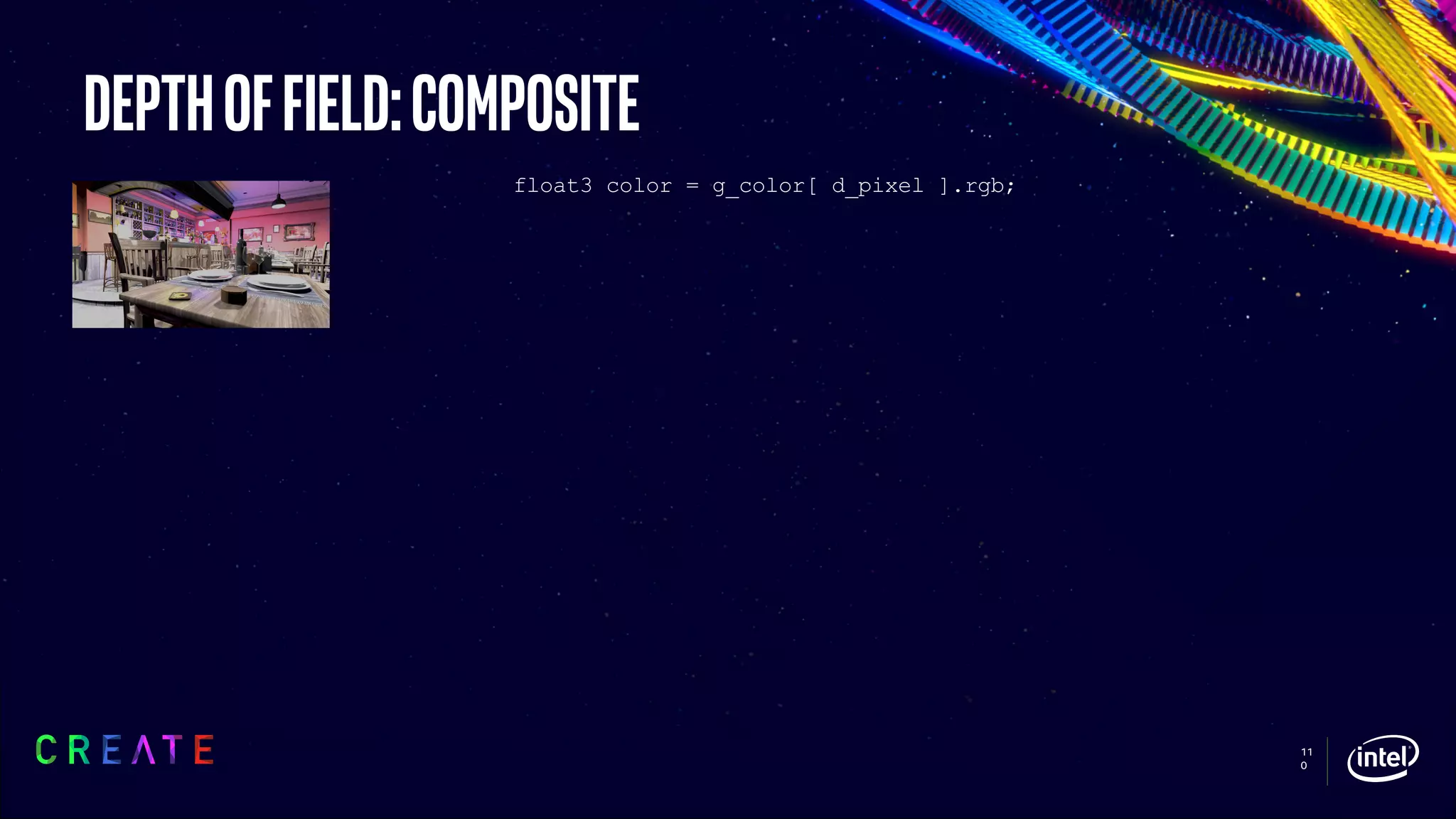 11
0
Depthoffield:composite
float3 color = g_color[ d_pixel ].rgb;
 