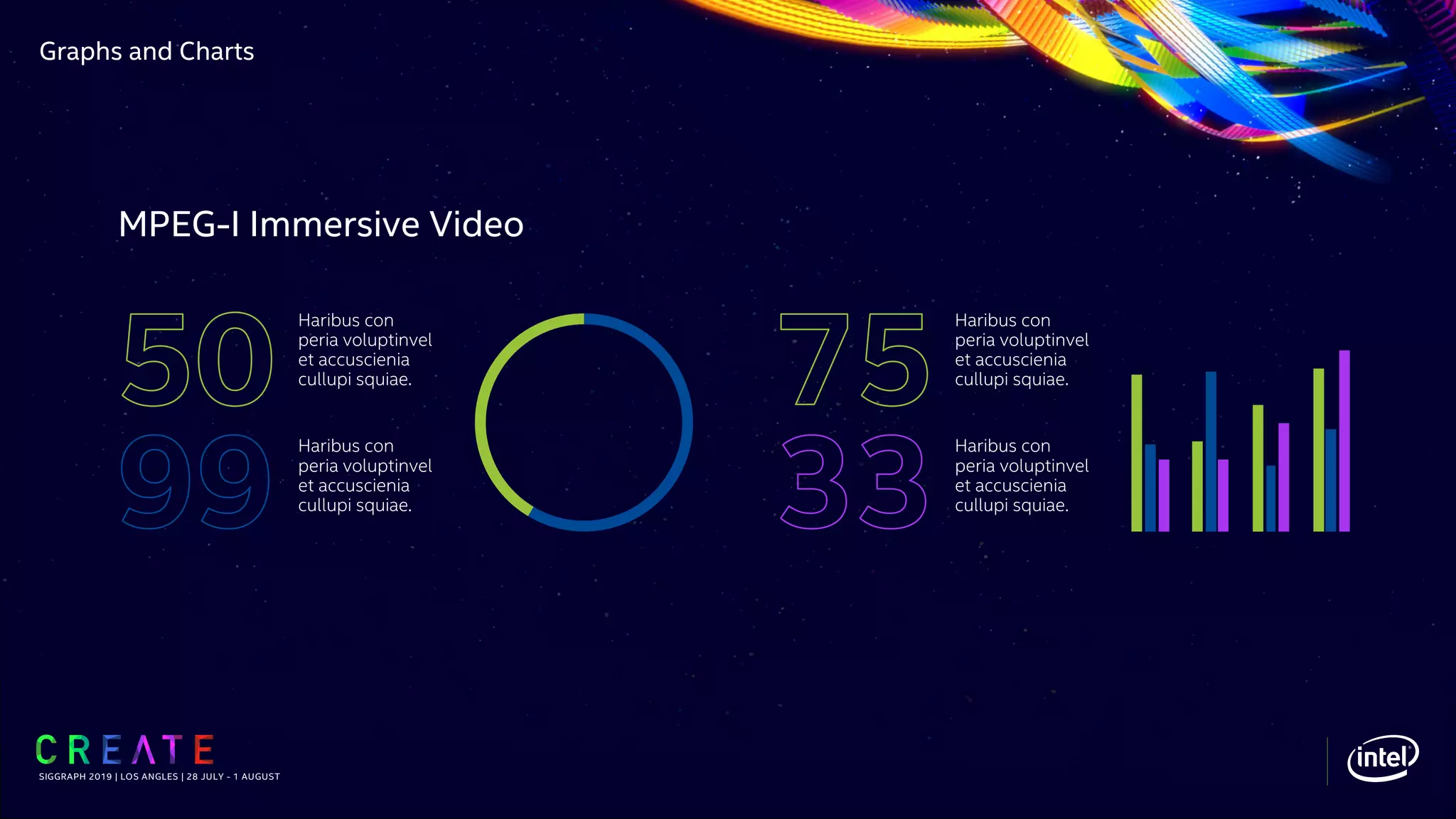 Graphs and Charts
SIGGRAPH 2019 | LOS ANGLES | 28 JULY - 1 AUGUST
MPEG-I Immersive Video
Haribus con
peria voluptinvel
et accuscienia
cullupi squiae.
Haribus con
peria voluptinvel
et accuscienia
cullupi squiae.
Haribus con
peria voluptinvel
et accuscienia
cullupi squiae.
Haribus con
peria voluptinvel
et accuscienia
cullupi squiae.
 