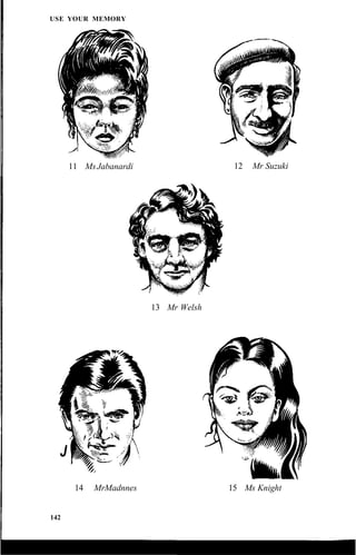USE YOUR MEMORY
11 MsJabanardi 12 Mr Suzuki
13 Mr Welsh
J
14 MrMadnnes 15 Ms Knight
142
 