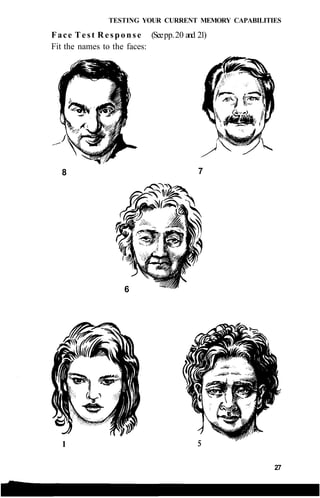 TESTING YOUR CURRENT MEMORY CAPABILITIES
Face Test Response (Seepp.20 and 21)
Fit the names to the faces:
27
8 7
6
1
 