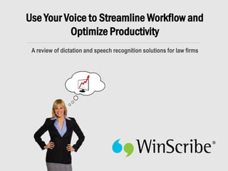 Use Your Voice to Streamline Workflow and
          Optimize Productivity
 A review of dictation and speech recognition solutions for law firms
 