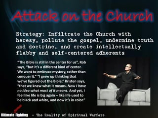 Attack on the Church
Strategy: Infiltrate the Church with
heresy, pollute the gospel, undermine truth
and doctrine, and cr...
