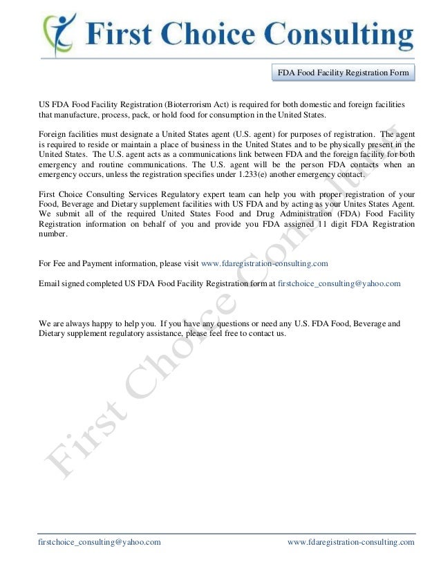 us fda food facility registration form_first choice consulting servic food facility registration form