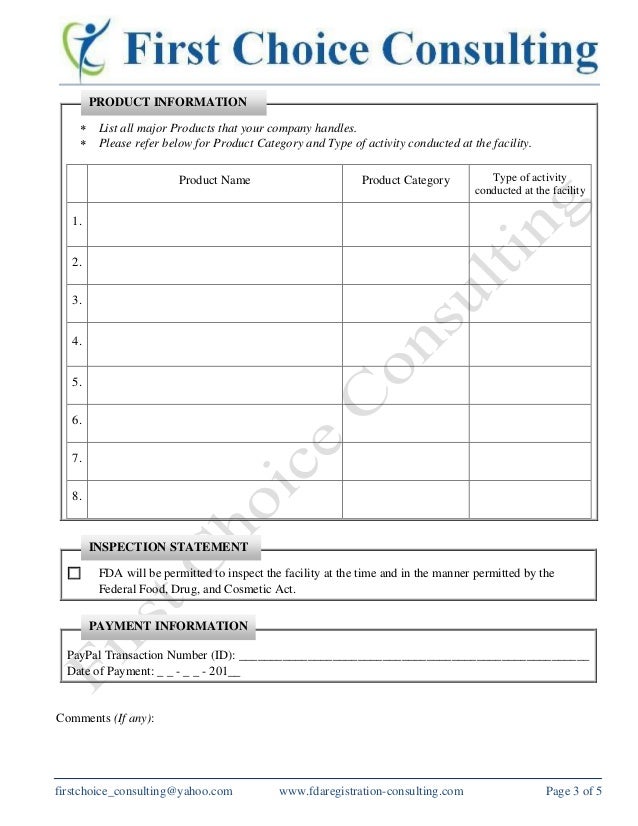 us fda food facility registration form_first choice consulting servic food facility registration form
