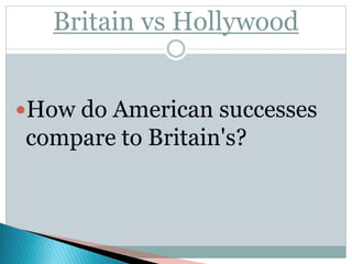 Britain vs Hollywood
How do American successes
compare to Britain's?
 