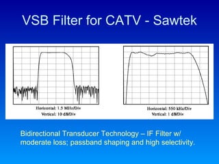 VSB Filter for CATV - Sawtek Bidirectional Transducer Technology – IF Filter w/ moderate loss; passband shaping and high selectivity. 
