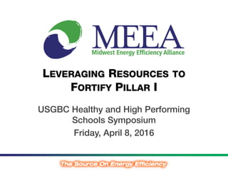 LEVERAGING RESOURCES TO
FORTIFY PILLAR I
USGBC Healthy and High Performing
Schools Symposium
Friday, April 8, 2016
 