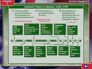 1) the British government 
2) Stamp Acts and 
Townsend Acts 3) one year 
 
