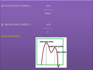  PULSATILITY INDEX : S-D
-----------
Mean
 RESISTANCE INDEX : S-D
----------
S
Venous Doppler indices:
 