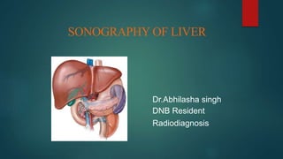 SONOGRAPHY OF LIVER
Dr.Abhilasha singh
DNB Resident
Radiodiagnosis
 