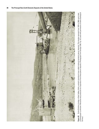 88
                                                                                                                                                                               The Principal Rare Earth Elements Deposits of the United States




Figure 20. Porter Brothers dredge in Bear Valley, Idaho, worked columbium (now called niobium)-tantalum placer deposits. This dredge operated from 1955 to 1960; exact date
of photograph is unknown. Monazite was produced as a byproduct from these placer deposits. (Photograph from Savage (1961, fig. 13); used with permission of Idaho Geological
Survey.)
 