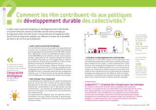 24 Hlm : 12 questions que se posent les maires • 25
• Contribuer au développement de la ville durable
Ensemble, les collectivités locales et les organismes Hlm
conçoivent des programmes architecturaux innovants pensés pour
bien s’intégrer au tissu urbain. Les Hlm contemporains, à taille
humaine, sont composés de 20 logements en moyenne, afin de
concilier le désir d’habitat individuel et le souci d’économiser
l’espace. En s’efforçant de réduire la distance entre domicile et
travail, les Hlm contribuent en outre à la diminution de l’empreinte
écologique des déplacements des habitants. Enfin, les expéri-
mentations se multiplient pour valoriser la présence du végétal
dans la ville, notamment par la création de jardins partagés.
• Lutter contre la précarité énergétique
L’éco-performance est une préoccupation de longue date dans
le secteur Hlm, qui agit pour limiter les charges énergétiques
desménagesdepuislechocpétrolierde1973.Dès2009,lesecteur
Hlm a généralisé le recours au label Bâtiment basse consom-
mation 2005 (BBC) pour les opérations neuves. Il poursuit paral-
lèlement l’application de son important programme national
de rénovation thermique et s’est engagé, dans le cadre du
pacte signé avec l’État en 2013, à atteindre d’ici à 2015 la réha-
bilitation thermique de 100 000 logements par an.
Aujourd’hui, la consommation moyenne d’énergie primaire
des Hlm est inférieure de 30 % à celle de l’ensemble du parc
résidentiel en France (en moyenne 170 kWh EP/m²/an contre
240 kWh EP/m²/an). L’empreinte carbone des Hlm est également
maîtrisée, avec 11 % des émissions de CO2 national, tandis que
les Hlm représentent 16 % du parc des résidences principales.
• Faire émerger l’éco-citoyenneté
La sensibilisation des résidents aux éco-gestes est le deuxième
pilier de l’action des Hlm en faveur de l’éco-performance.
Sensibilisation et formation aux usages des bâtiments BBC,
réduction des consommations d’eau, tri des déchets, suivi des
consommations : les initiatives de sensibilisation sont nom-
breuses et contribuent, sur le long terme, à la transformation
des comportements.
Les organismes Hlm adoptent aussi une approche environ-
nementale en tant que maîtres d’ouvrage et gestionnaires :
chantiers propres, matériaux bio-sourcés issus le plus possible
de filières locales…
La lutte contre la précarité énergétique, le développement de la ville durable
et la préservation des ressources naturelles sont des enjeux partagés par
les organismes Hlm et les élus locaux. Une priorité pour les organismes Hlm,
dont l’action de long terme implique une réflexion en amont sur la durabilité
des biens et des services qu’ils proposent.
La consommation
moyenne d’énergie
primaire des Hlm
est inférieure de
30 %
à celle de l’ensemble
du parc résidentiel
en France.
La consommation
d’eau moyenne
est de
100
litres par jour et
par habitant dans
le logement social
contre 150 litres
au niveau national.
L’objectif n° 1 : la baisse des charges pour les ménages
De nombreux référentiels de performance énergétique sont aujourd’hui
proposés. Il est important pour les collectivités et les organismes Hlm de choisir,
pour chaque opération, celui qui permettra d’optimiser trois critères : coût
d’investissement, coût de maintenance et d’exploitation et surtout bénéfices
concrets pour les ménages, notamment en termes de réduction des charges
énergétiques et d’amélioration de la qualité d’usage. Pour identifier les « bonnes
pratiques », le Mouvement Hlm a mis en place avec plusieurs partenaires
un Observatoire de la performance énergétique.
Comment les Hlm contribuent-ils aux politiques
de développement durable des collectivités ?
QUESTION10
En s’efforçant de réduire
la distance entre domicile
et travail, les Hlm contribuent
à la diminution de
l’empreinte
écologique
des déplacements
des habitants. »
Comment concilier préservation de l’environnement et maintien
du pouvoir d’achat ?
 