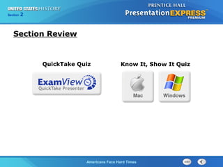Section
Chapter

2 Section 1
25

Section Review

QuickTake Quiz

Know It, Show It Quiz

The Cold War Begins Hard Times
Americans Face

 