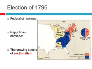 Election of 1796
 Federalist nominee:
 Republican
nominee:
 The growing specter
of sectionalism
 