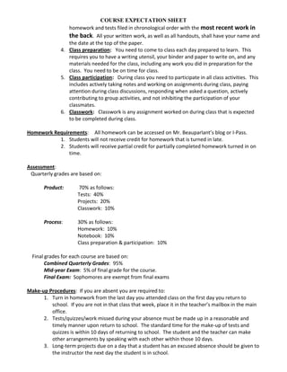 Class participation:   During class you need to participate in all class activities.  This includes actively taking notes and working on assignments during class, paying attention during class discussions, responding when asked a question, actively contributing to group activities, and not inhibiting the participation of your classmates.