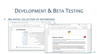 125
DEVELOPMENT & BETA TESTING
▪ AN INITIAL COLLECTION OF NOTEBOOKS:
 