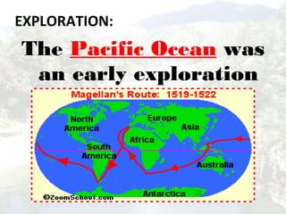 EXPLORATION:
The Pacific Ocean was
an early exploration
destination.
 