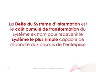 2011 © Université du Système d’InformationLa notion de Dette du Système d’Information8