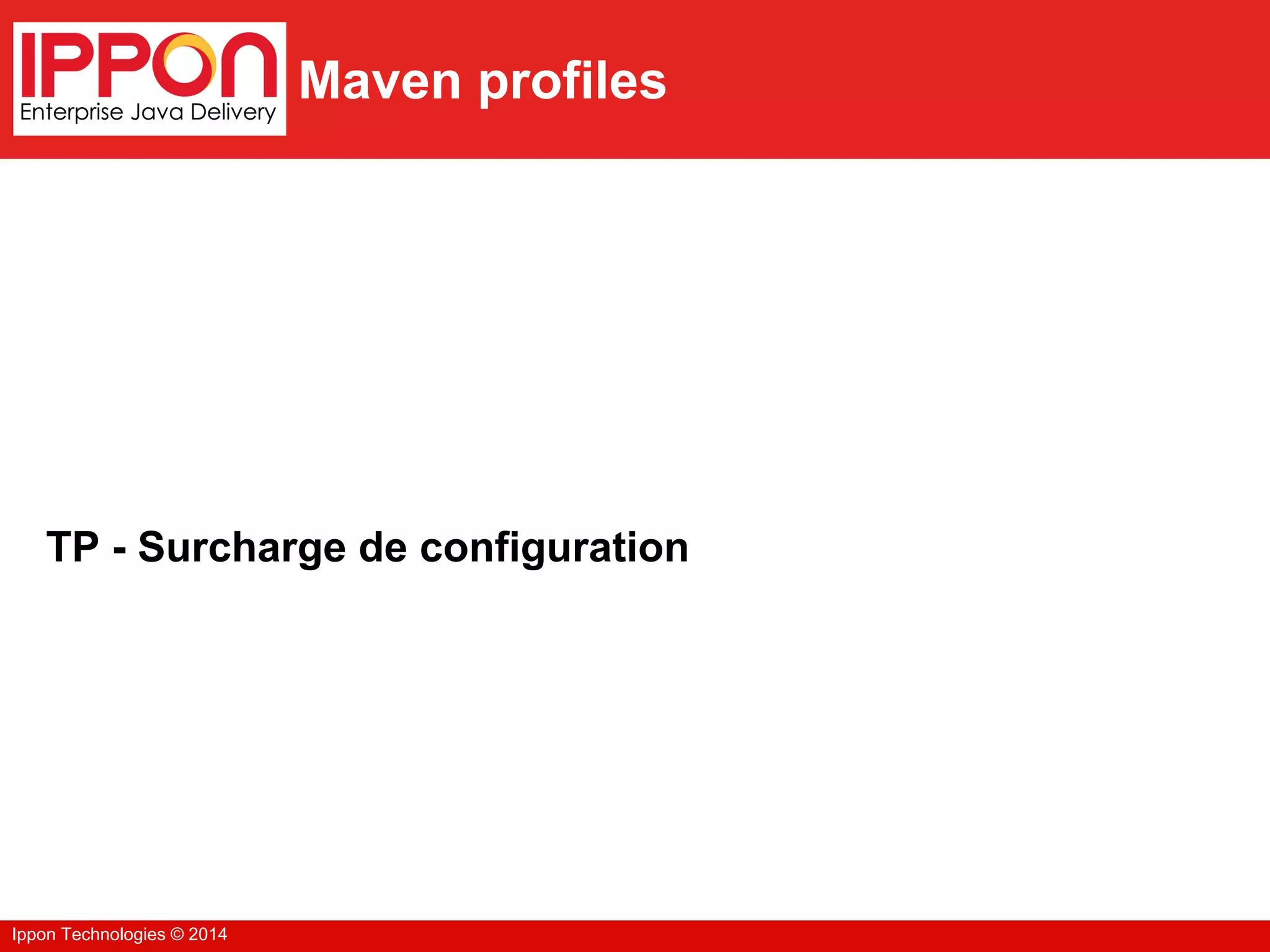 Ippon Technologies © 2014
Maven profiles
TP - Surcharge de configuration
 