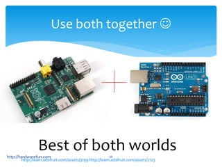 Use both together  
Best of both worlds 
http://hardwarefun.com 66 
http://learn.adafruit.com/assets/3199 http://learn.ad...
