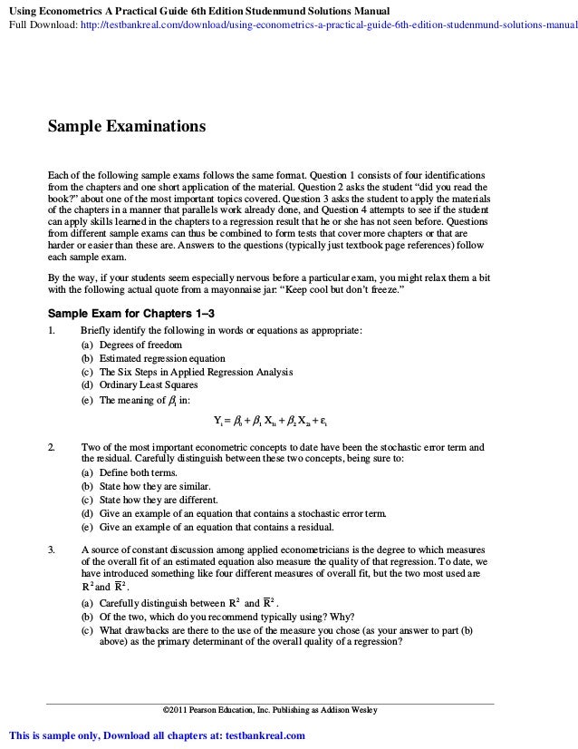 Using Econometrics A Practical Guide 6th Edition Studenmund Solutions