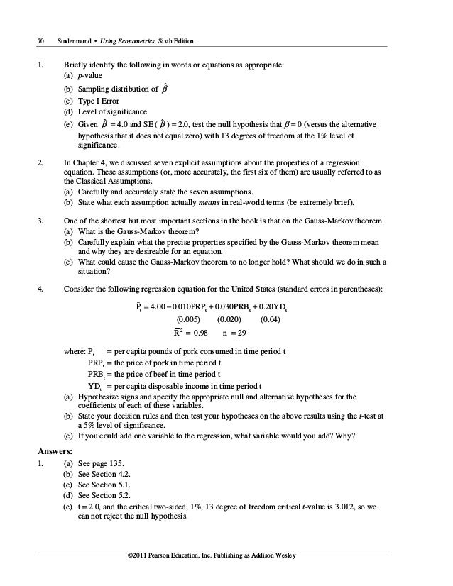 Using Econometrics A Practical Guide 6th Edition Studenmund Solutions