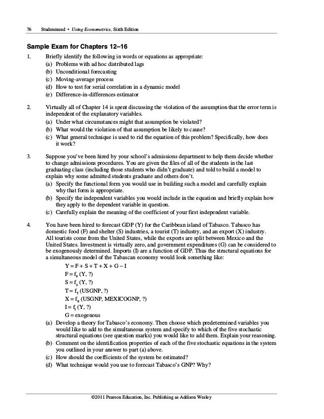 Using Econometrics A Practical Guide 6th Edition Studenmund Solutions