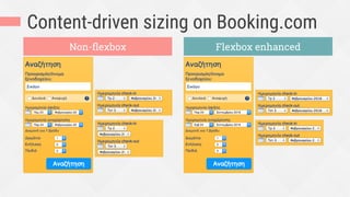 Content-driven sizing on Booking.com
Non-ﬂexbox Flexbox enhanced
 