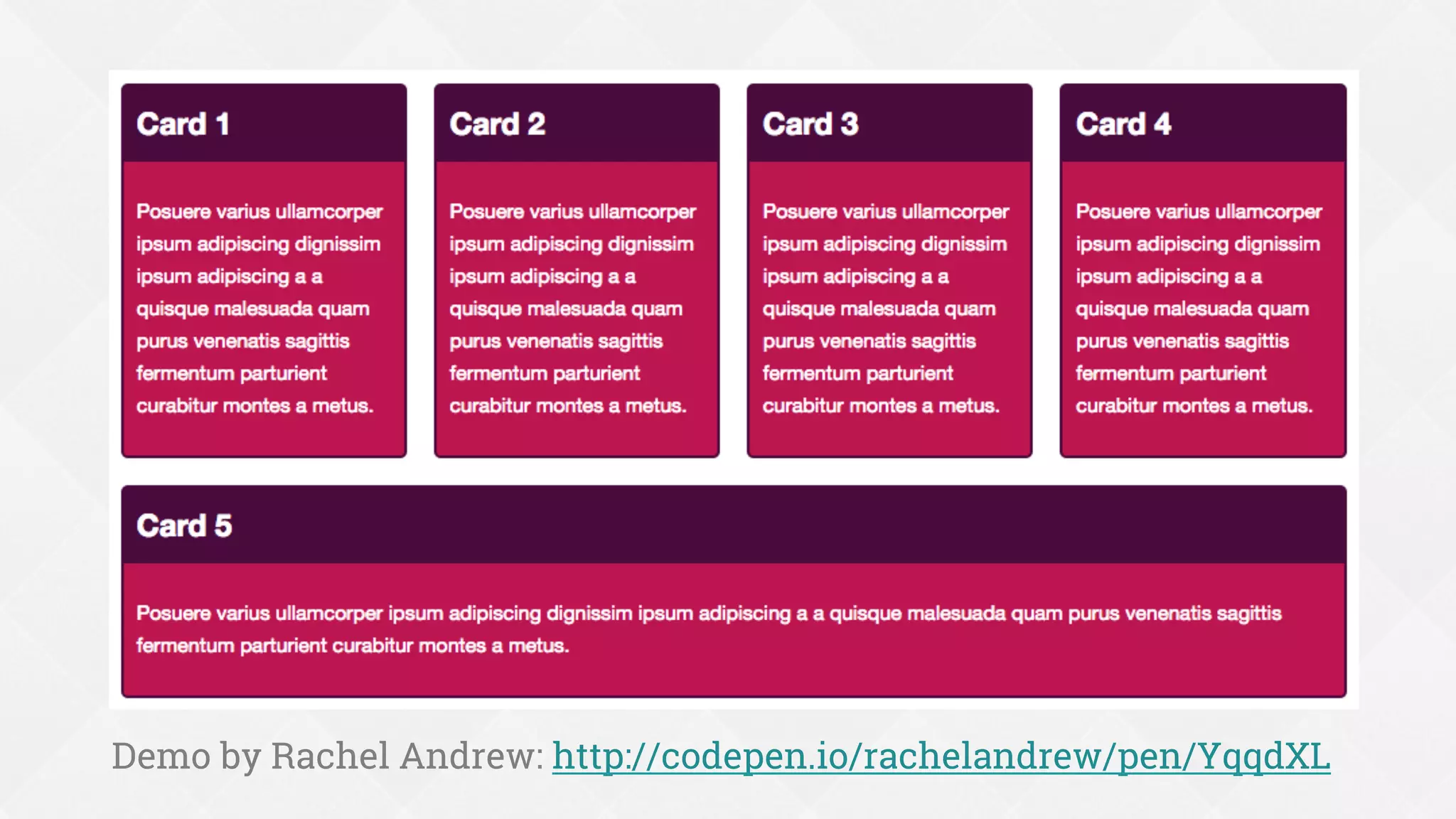 Flexbox is best for:
¨  UI components
¨  Simple whole page layouts (not grid-based)
¨  Enhancing a complex layout’s alignment,
spacing, etc. (not controlling placement)
 