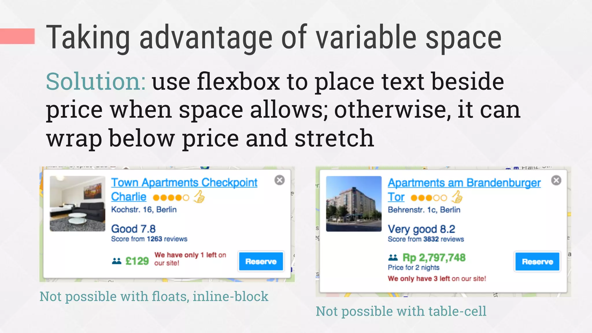 Layout change without media query
2.  Size the blocks to control their wrapping
point:
.article-header-image {
flex: 1 1 320px;
padding-left: 20px;
}
.article-header-text {
flex: 1 1 20em;
padding-left: 20px;
}
< 100% = 1 row, 2 columns
> 100% = wrap to 2 rows
 