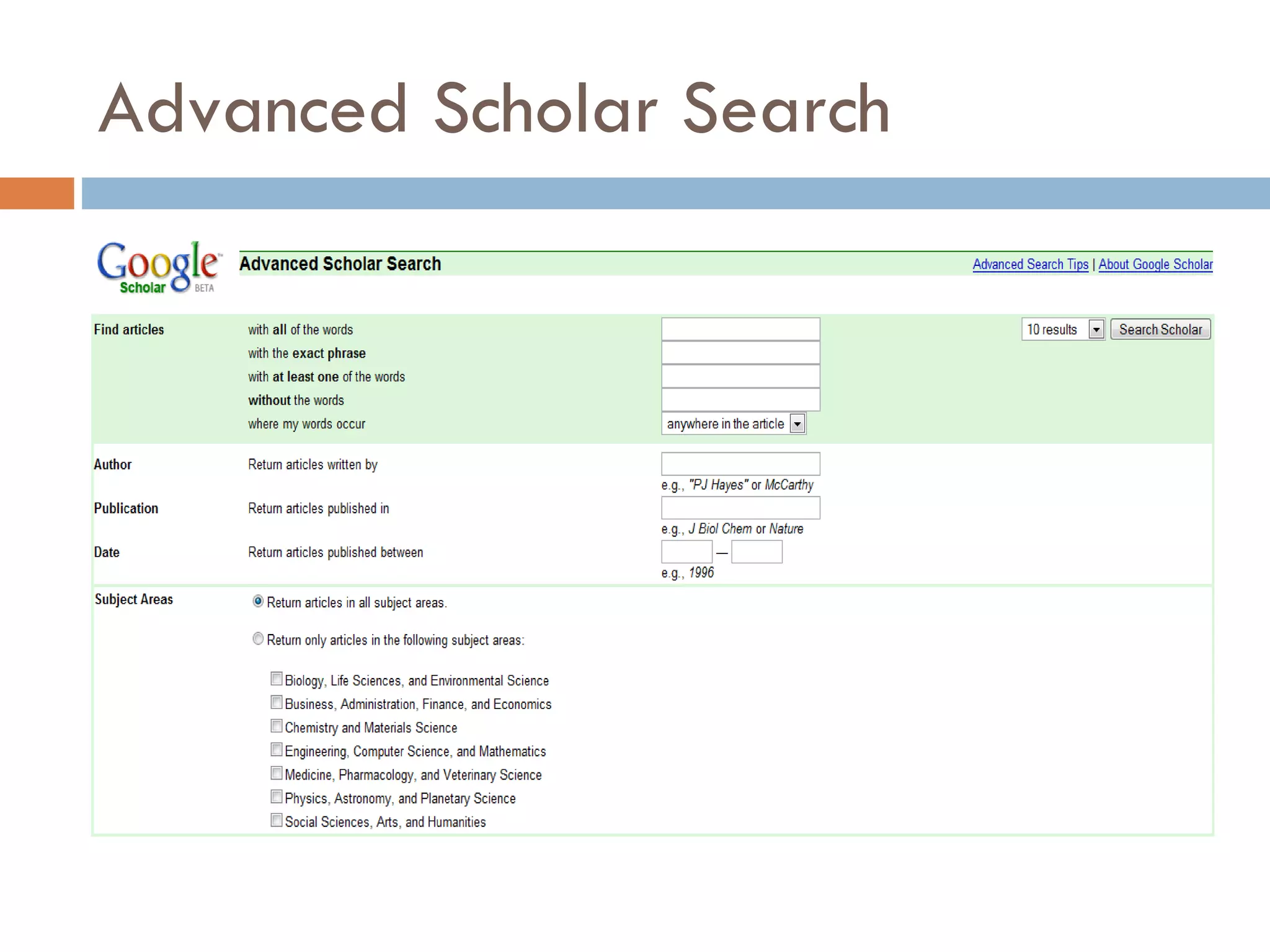 Advanced Scholar Search 