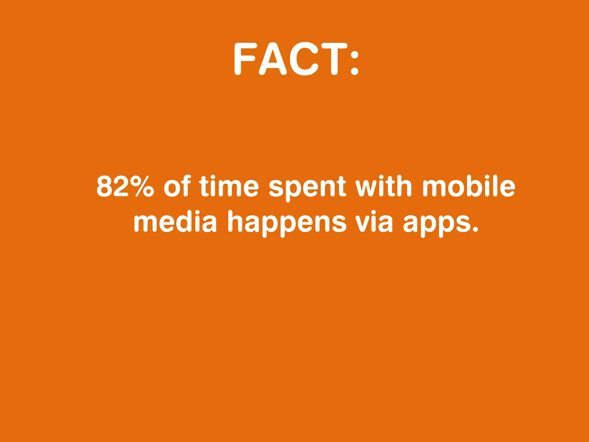 FACT:

82% of time spent with mobile
  media happens via apps.
 