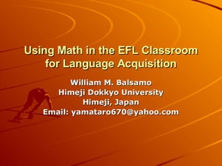 Using Math In The Efl Classroom For Language