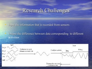 Research Challenges Input the information that is recorded from sensors Output the difference between data corresponding  to different  activities 