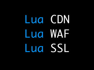 Lua CDN 
Lua WAF 
Lua SSL 
 