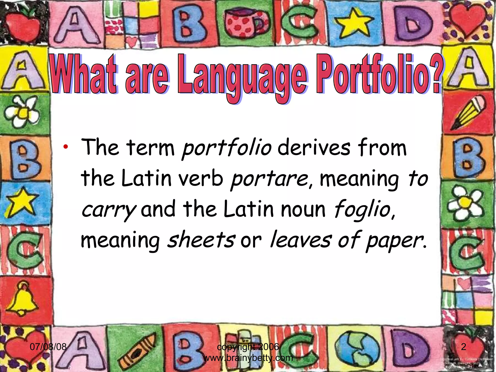 Portfolio In2 Language Example Using Portfolios In Elt | PPT