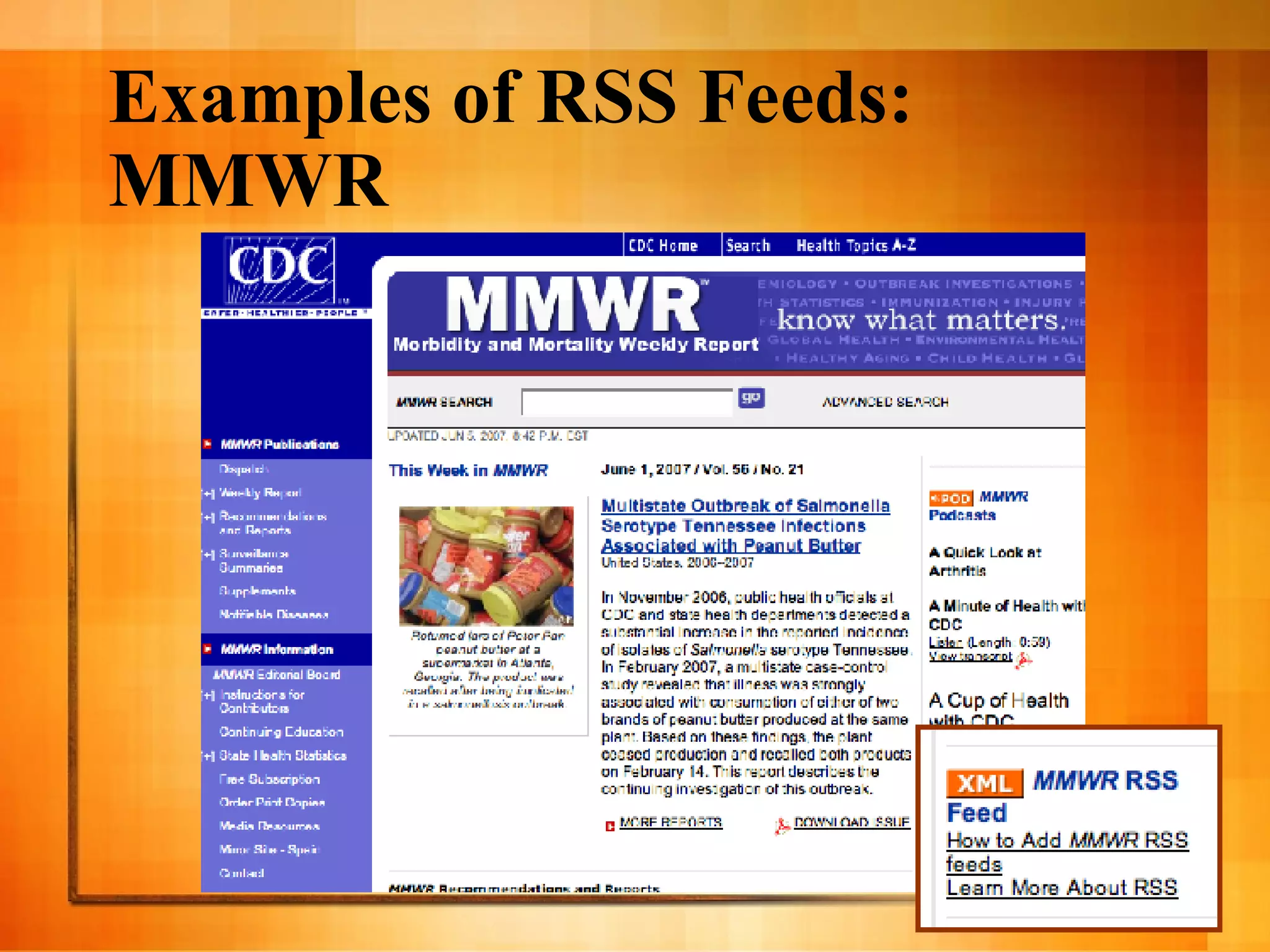 Examples of RSS Feeds: MMWR 