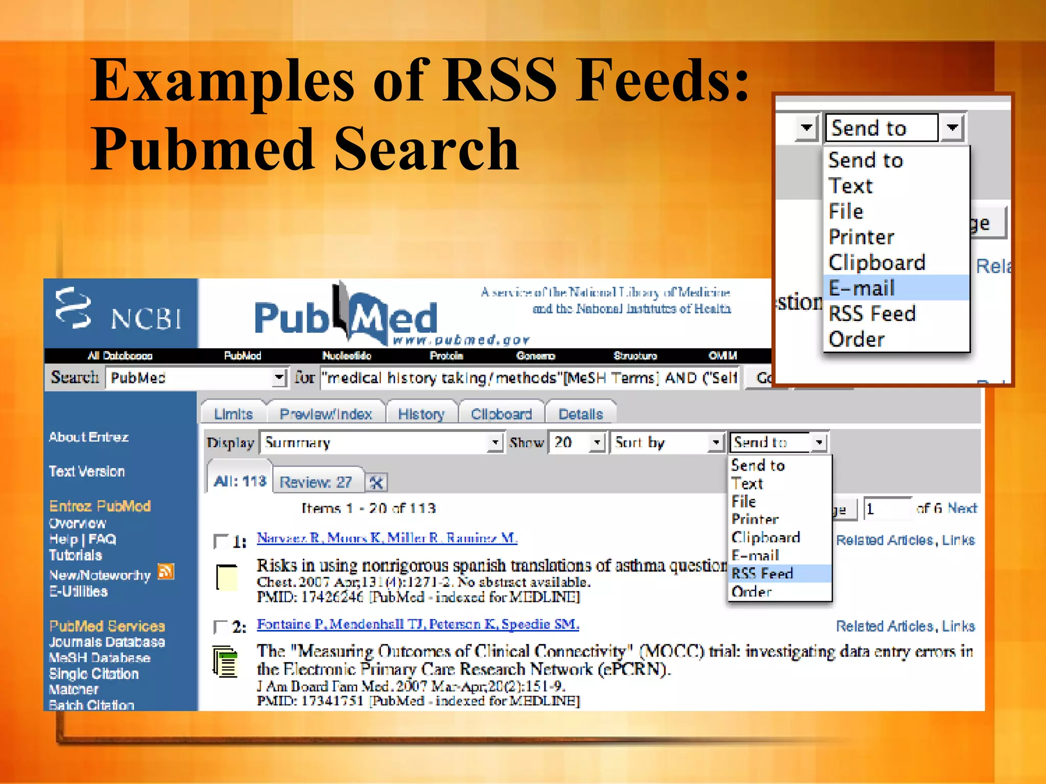 Examples of RSS Feeds: Pubmed Search 