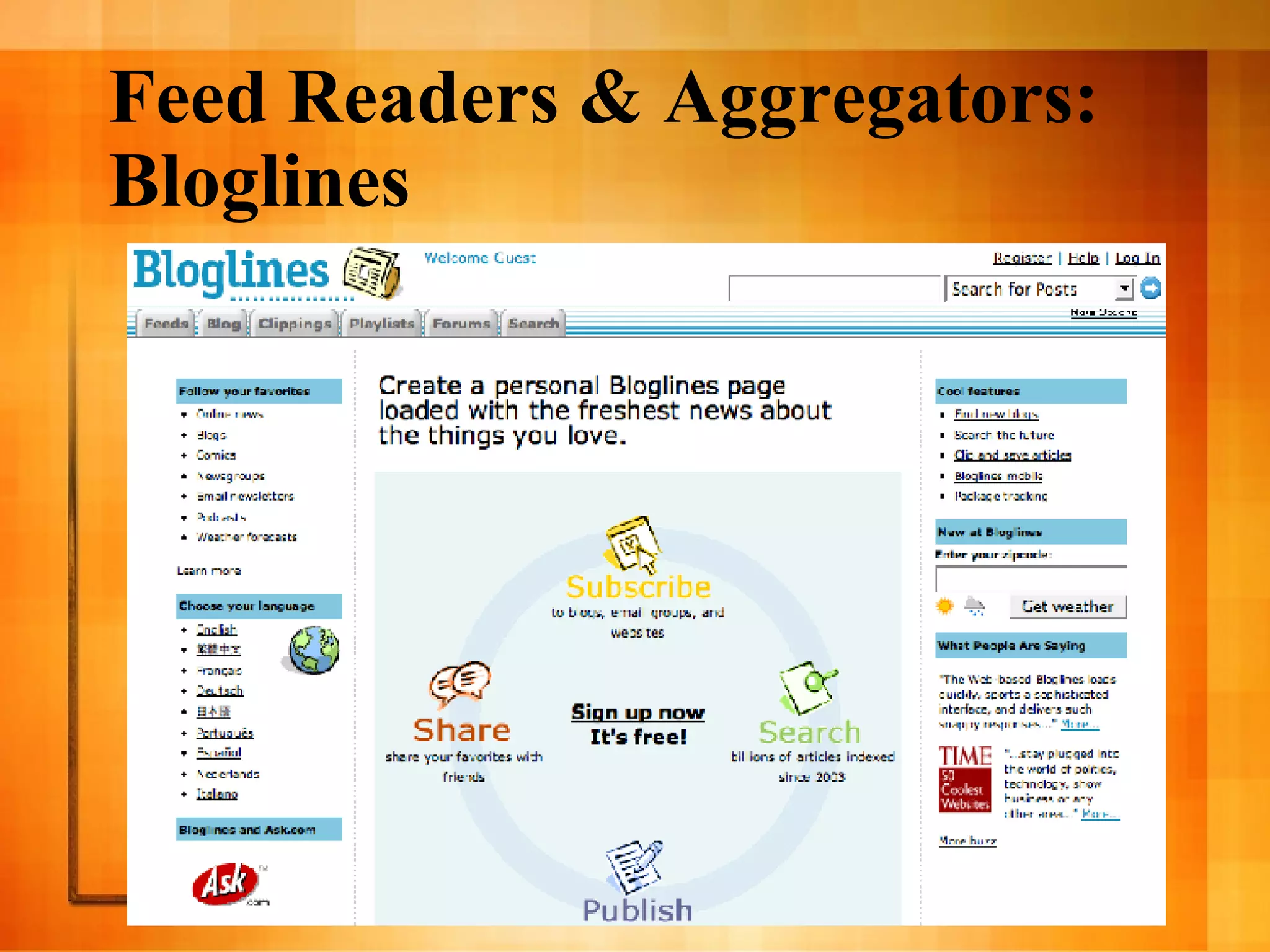 Feed Readers & Aggregators: Bloglines 