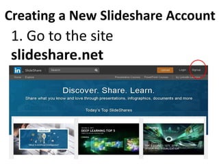 Creating a New Slideshare Account
1. Go to the site
slideshare.net
 