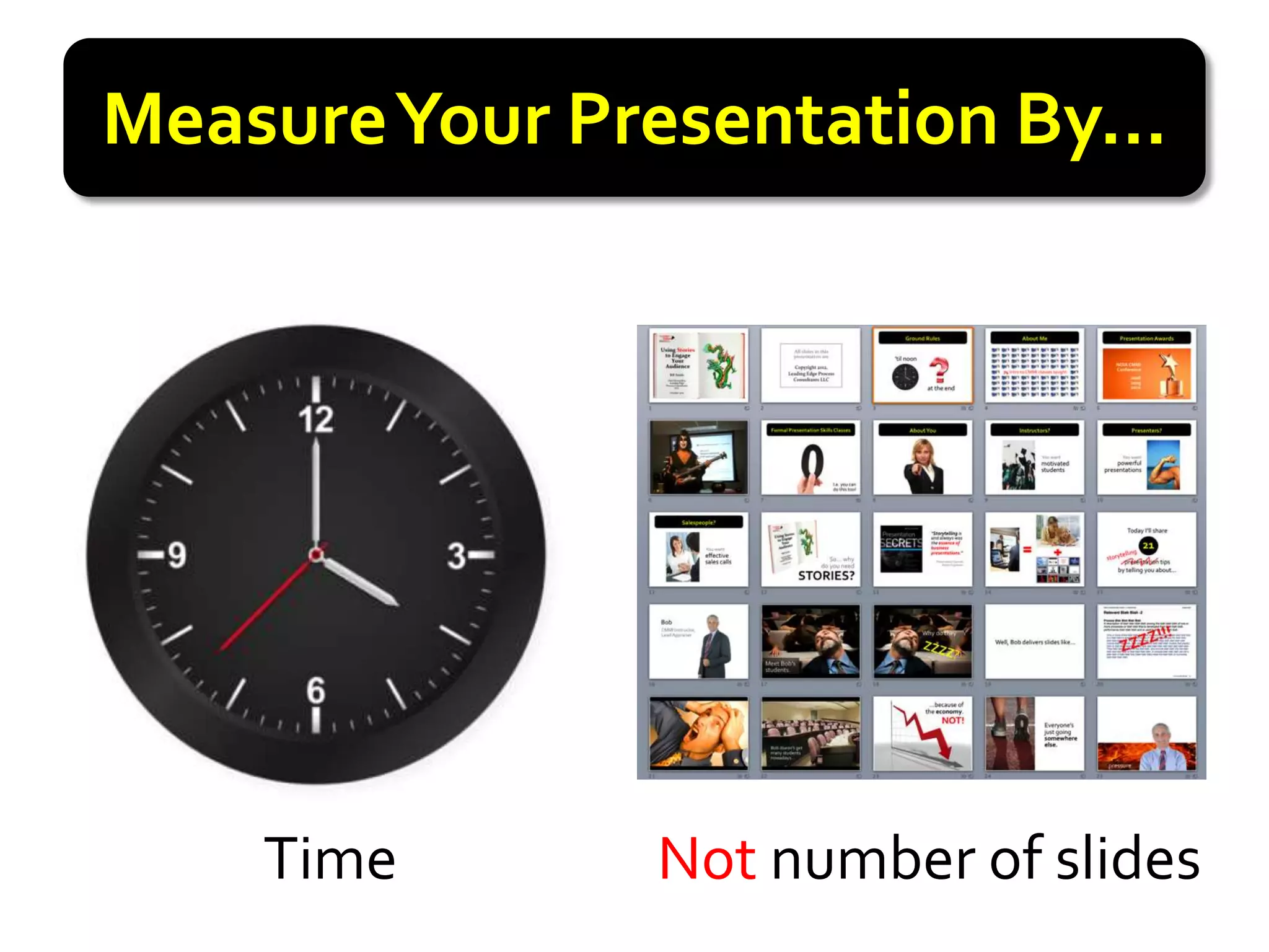 Measure Your Presentation By…




    Time       Not number of slides
 