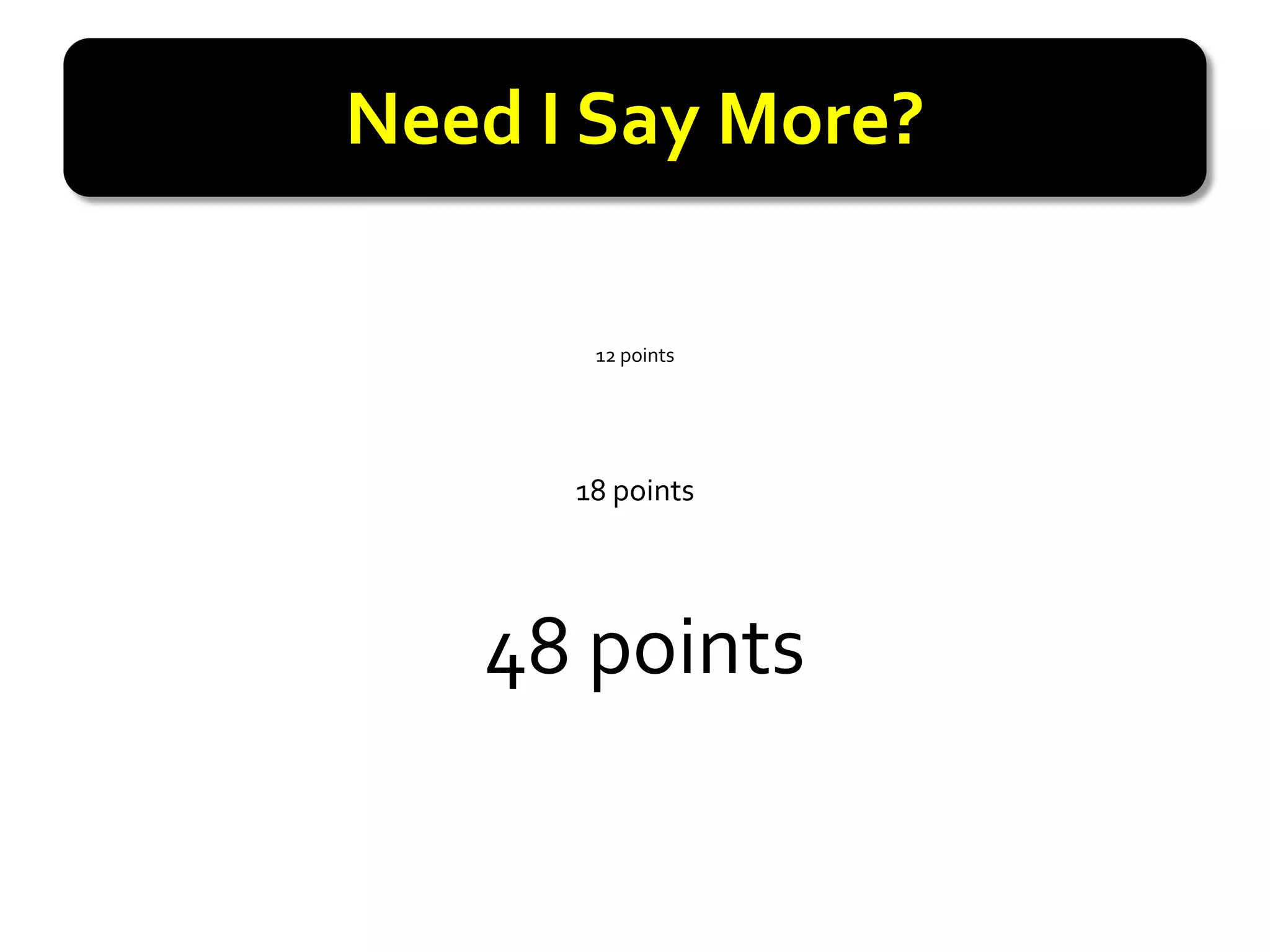 Need I Say More?

       12 points




      18 points




   48 points
 