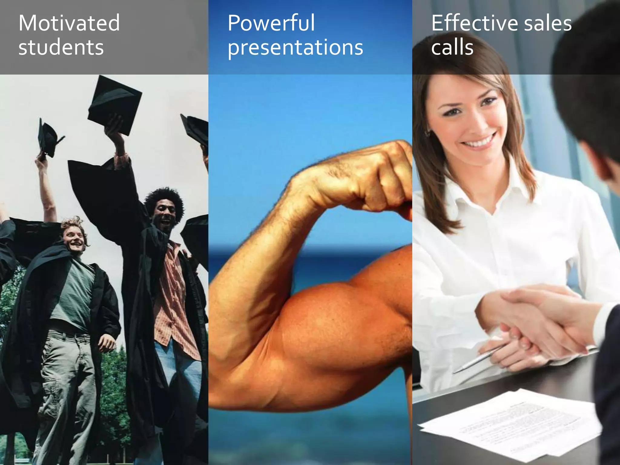 Motivated   Powerful        Effective sales
students    presentations   calls
 