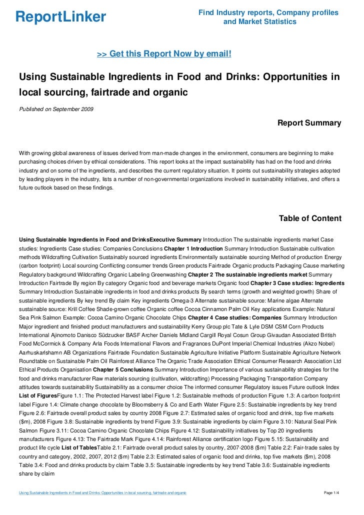 Using Sustainable Ingredients in Food and Drinks Opportunities in