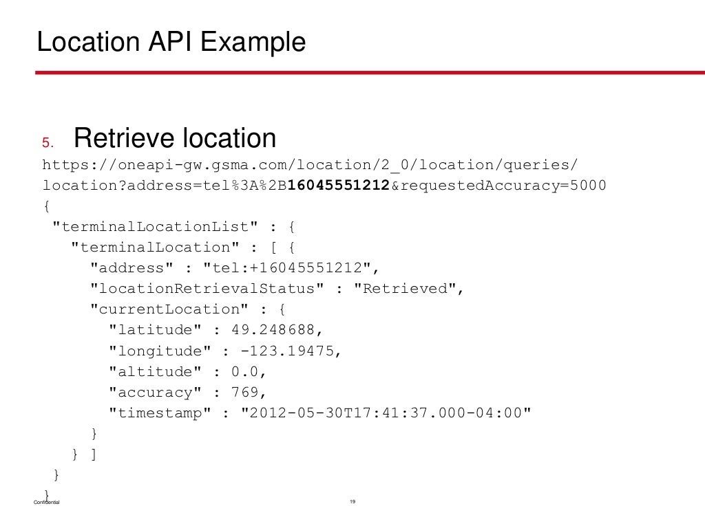Location API Example 5. Retrieve