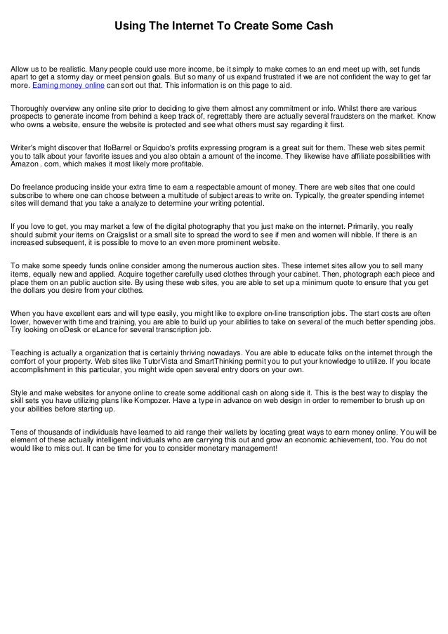 Going Online!    To Produce Some Money - 